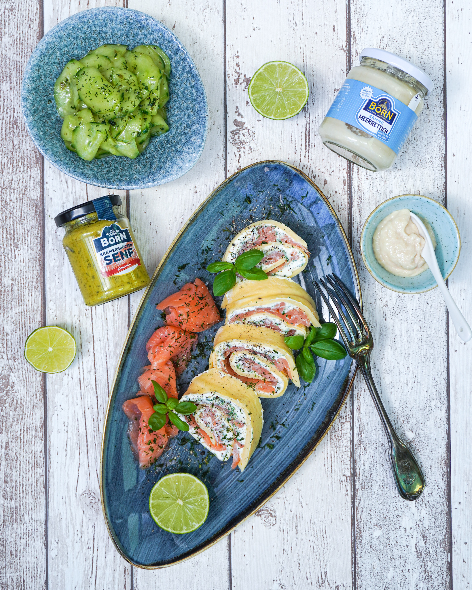 Rezept Meerrettich Lachsrolle mit Gurkensalat. Einfach lecker.