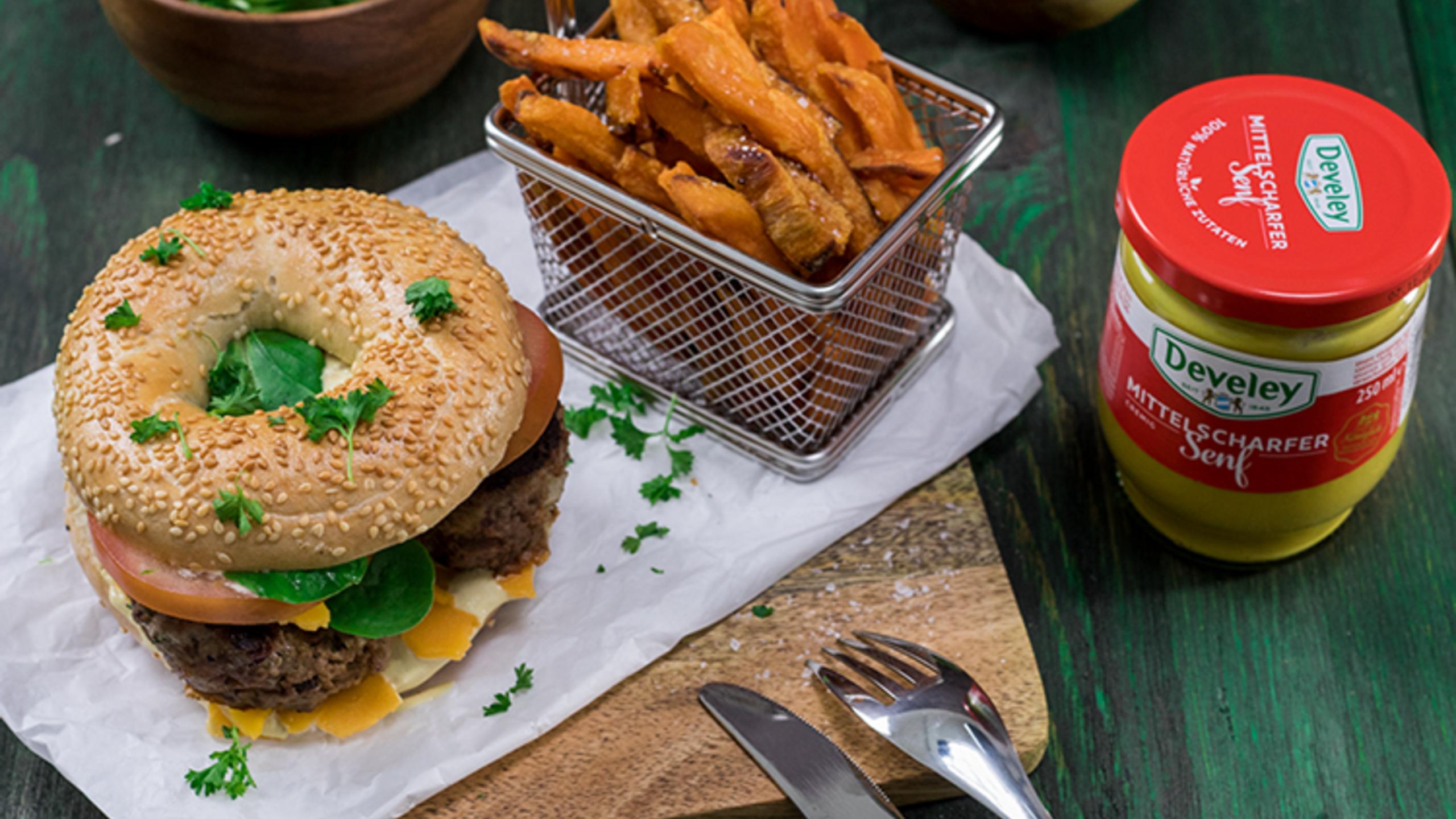 Rezept, Gericht von Develey: Bagel mit mittelscharfem Senf