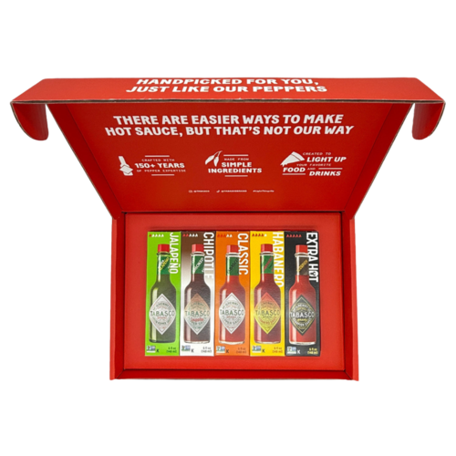Tabasco 5er Geschenkset offen mit 5x 148ml Flaschen